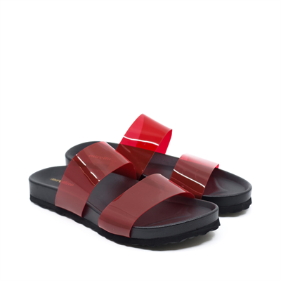 Patricia - Kırmızı Çift Şeffaf Bantlı Terlik