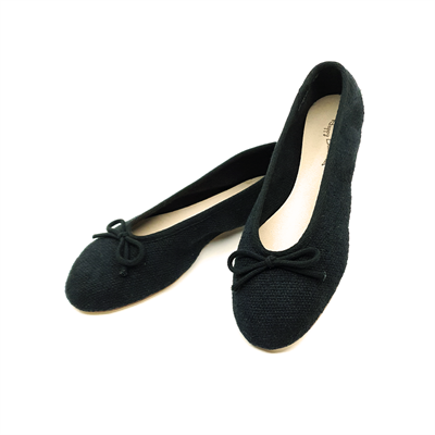 Athena - Siyah Koton Kumaş Barefoot Babet Ayakkabı