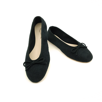 Athena - Siyah Koton Kumaş Barefoot Babet Ayakkabı