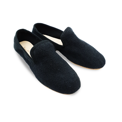 Barbara - Siyah Koton Kumaş Barefoot Loafer Ayakkabı