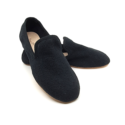 Barbara - Siyah Koton Kumaş Barefoot Loafer Ayakkabı