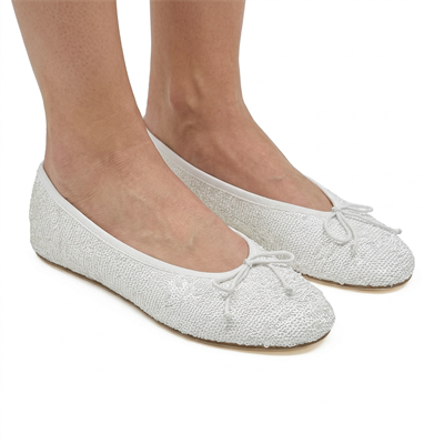 Sophia - Beyaz Payet İşlemeli Barefoot Babet