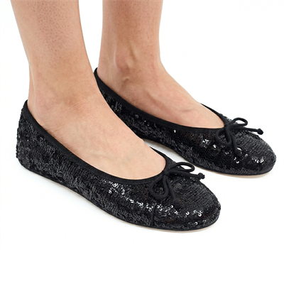 Sophia - Siyah Payet İşlemeli Barefoot Babet