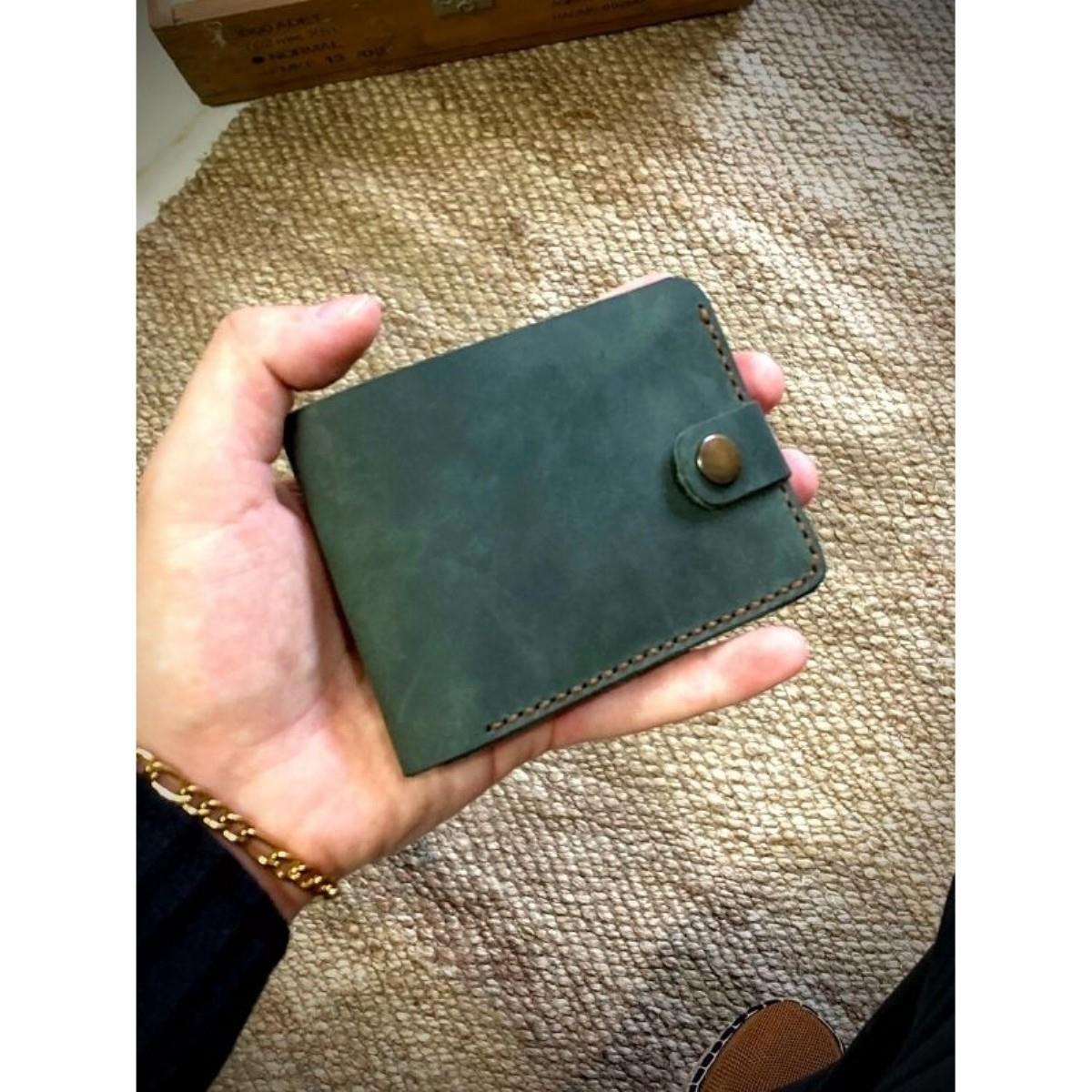  Antik Model El Yapımı Hakiki Deri Yeşil Ünisex Cüzdan