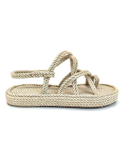  Marina Hasır Kalın Taban Bej Sandalet