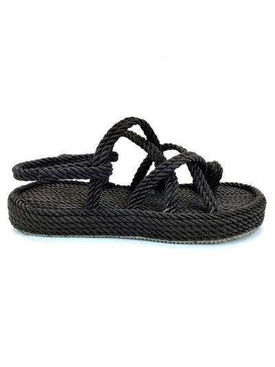  Marina Hasır Kalın Taban Siyah Sandalet