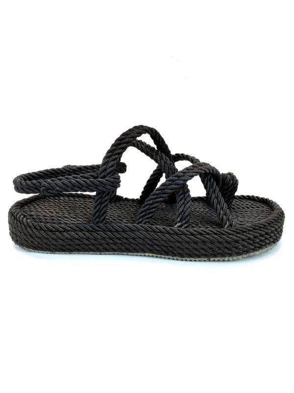  Marina Hasır Kalın Taban Siyah Sandalet