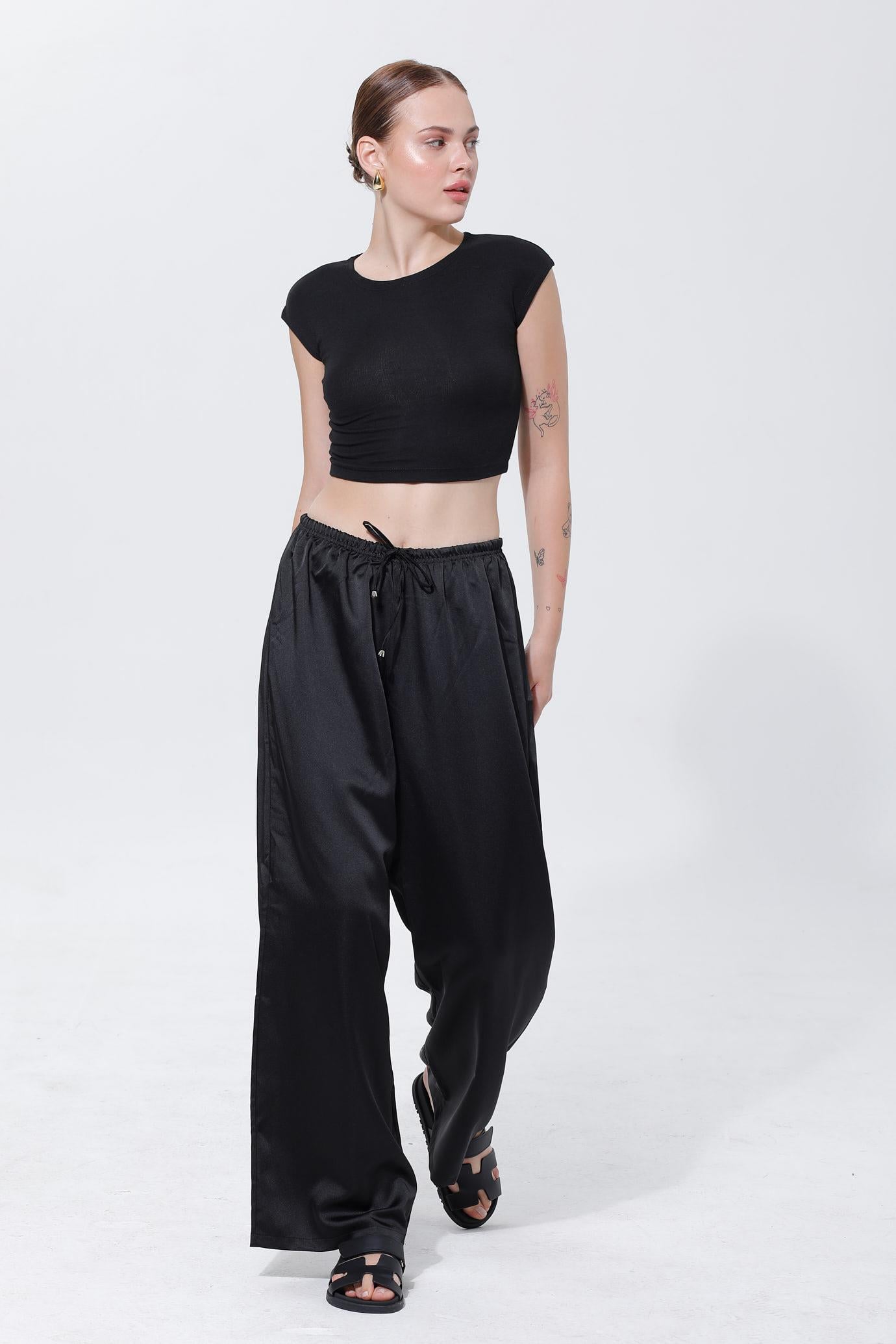SATEN PREMİUM PANTOLON - SİYAH