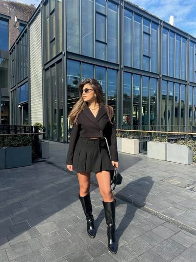 CROP BLAZER ÇAPRAZ DÜĞÜM CEKET-SİYAH