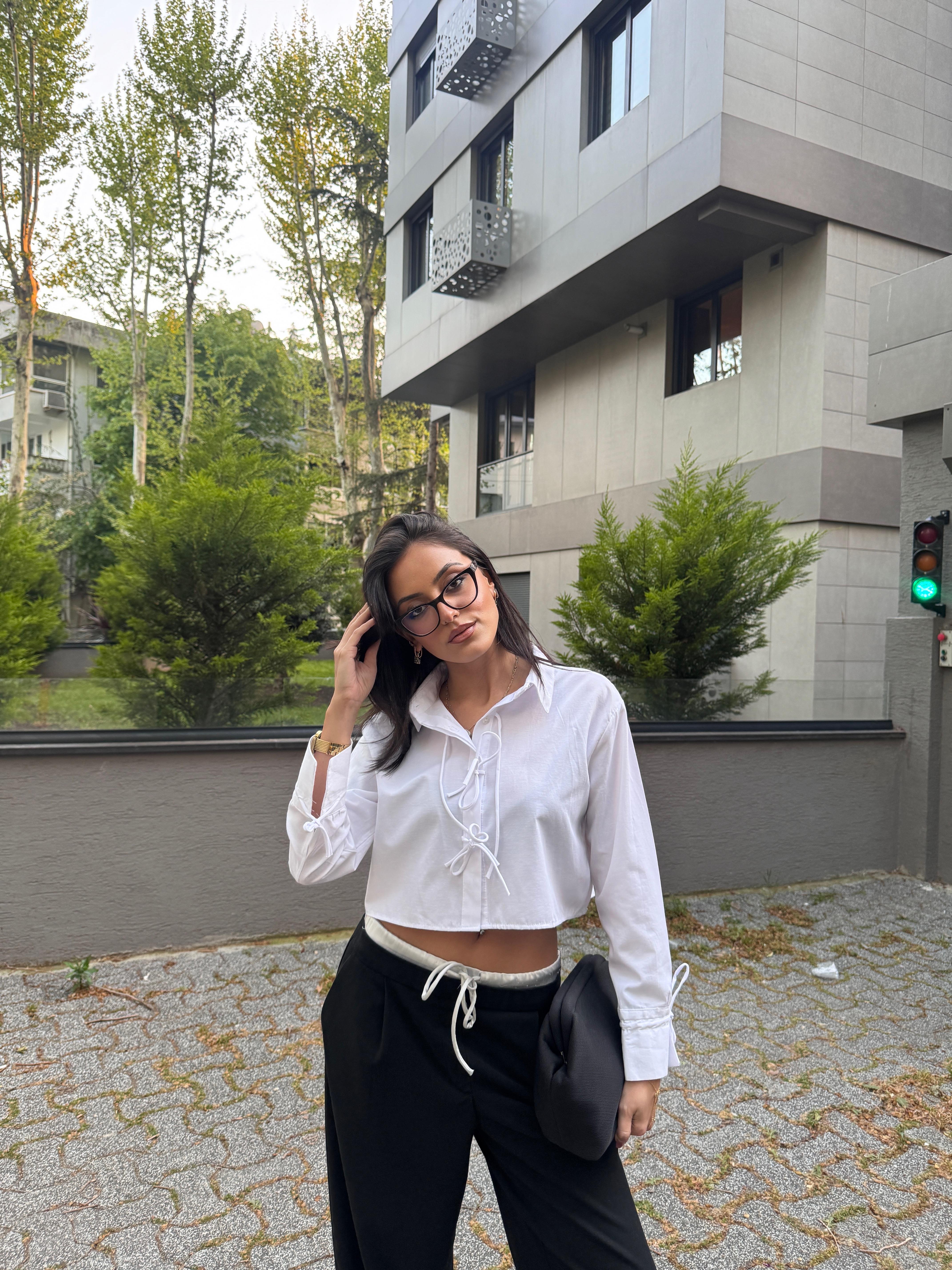 BAĞLAMALI CROP GÖMLEK-BEYAZ