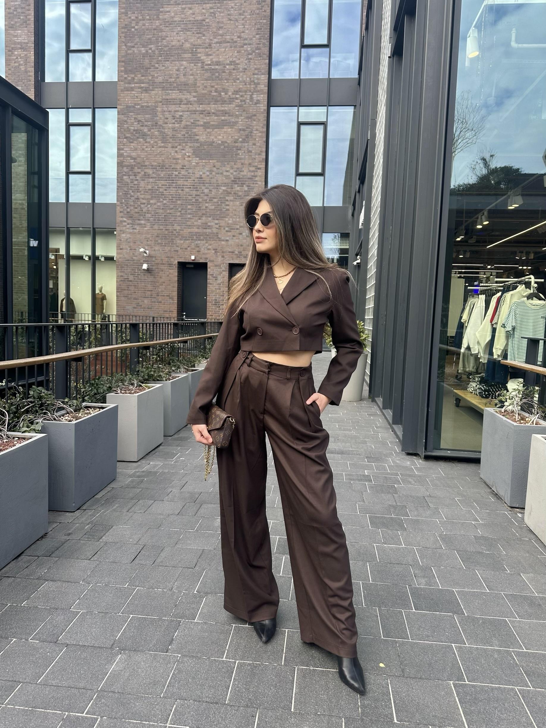 CROP BLAZER ÇAPRAZ DÜĞÜM CEKET-KAHVERENGİ