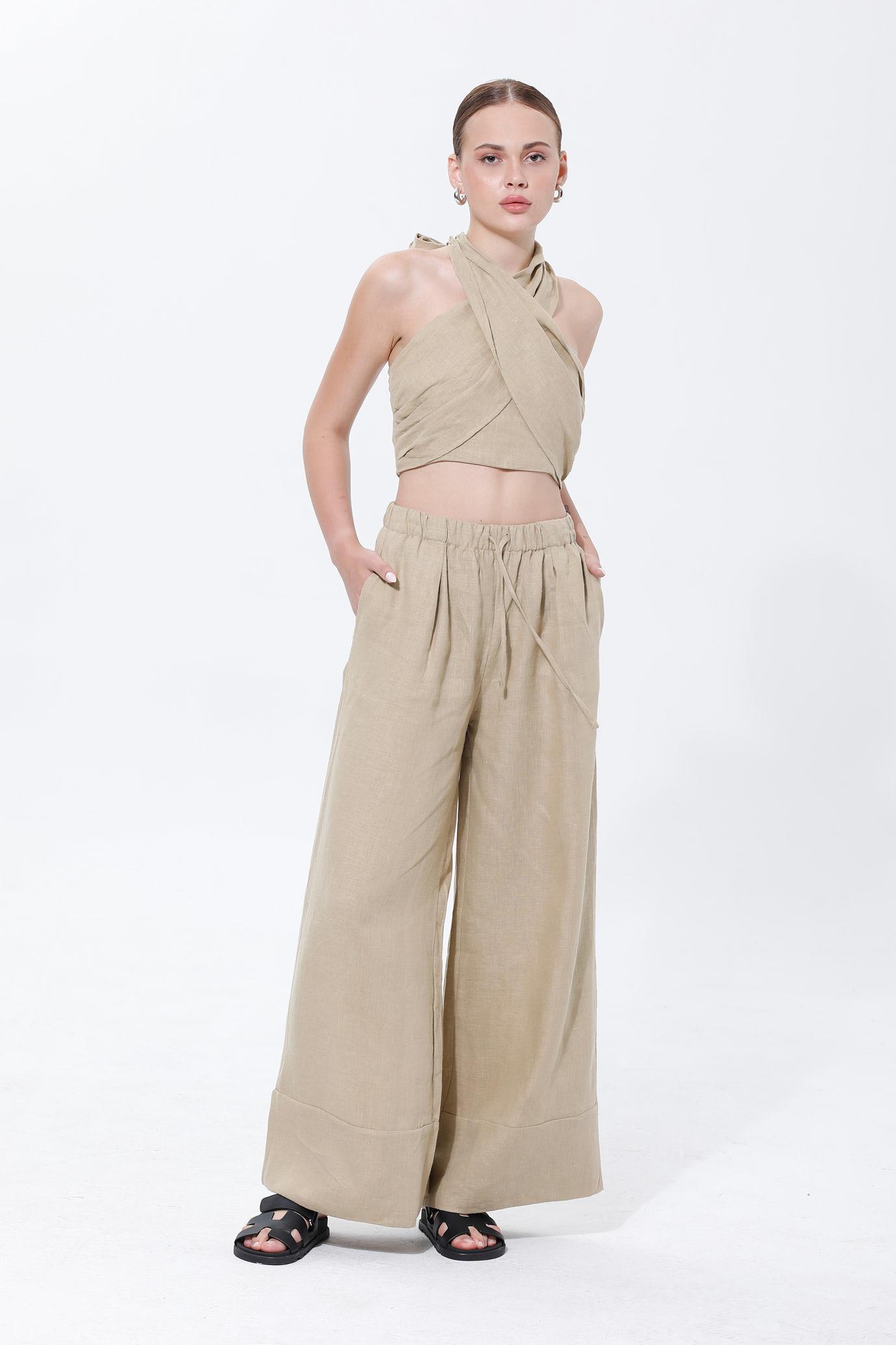 MOIRA KETEN CROP PANTOLON TAKIM-HAKİ