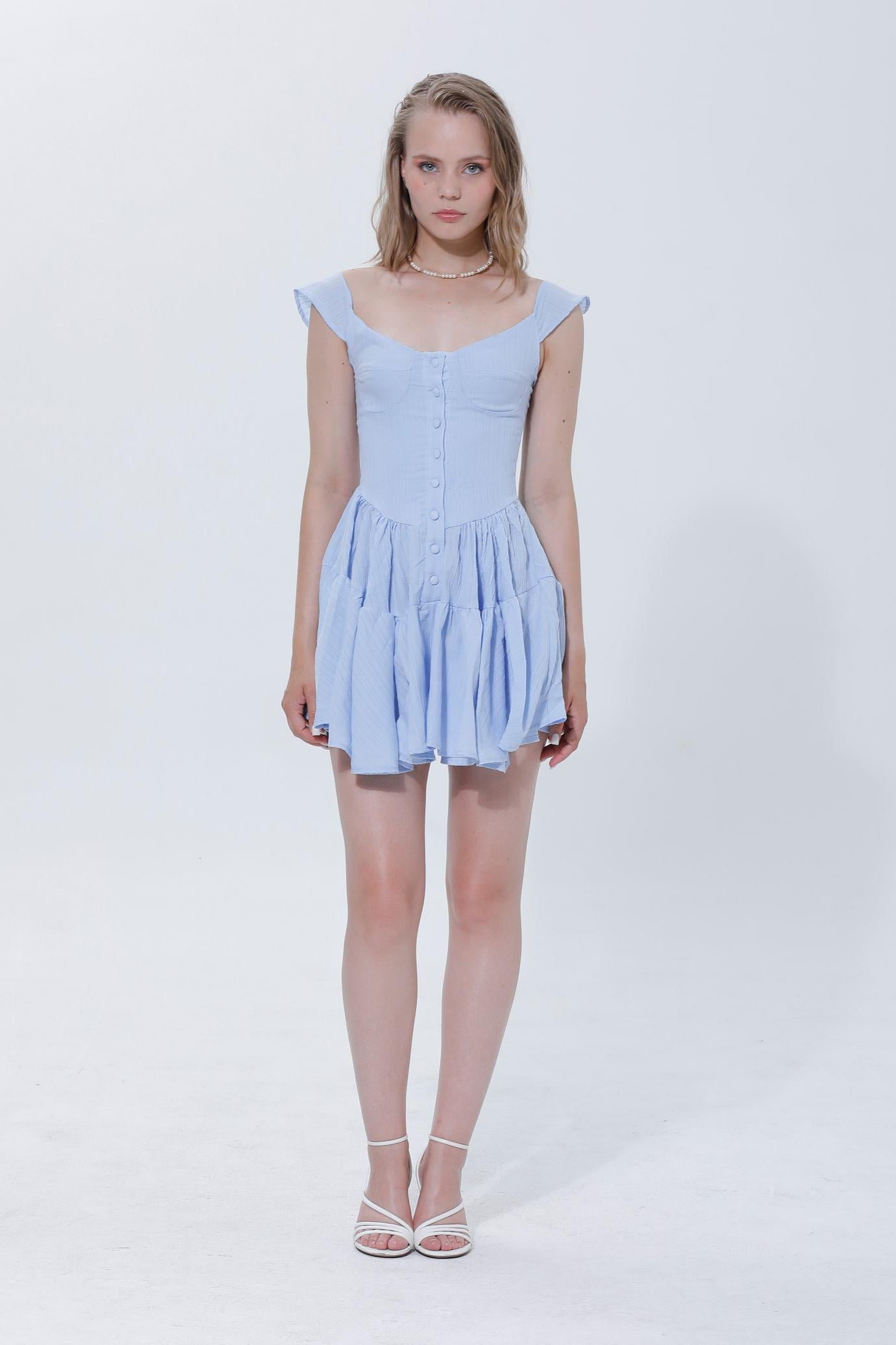 NEW FAİRYTALE ITALY DÜĞME DETAYLI ŞORT TULUM - AÇIK MAVİ