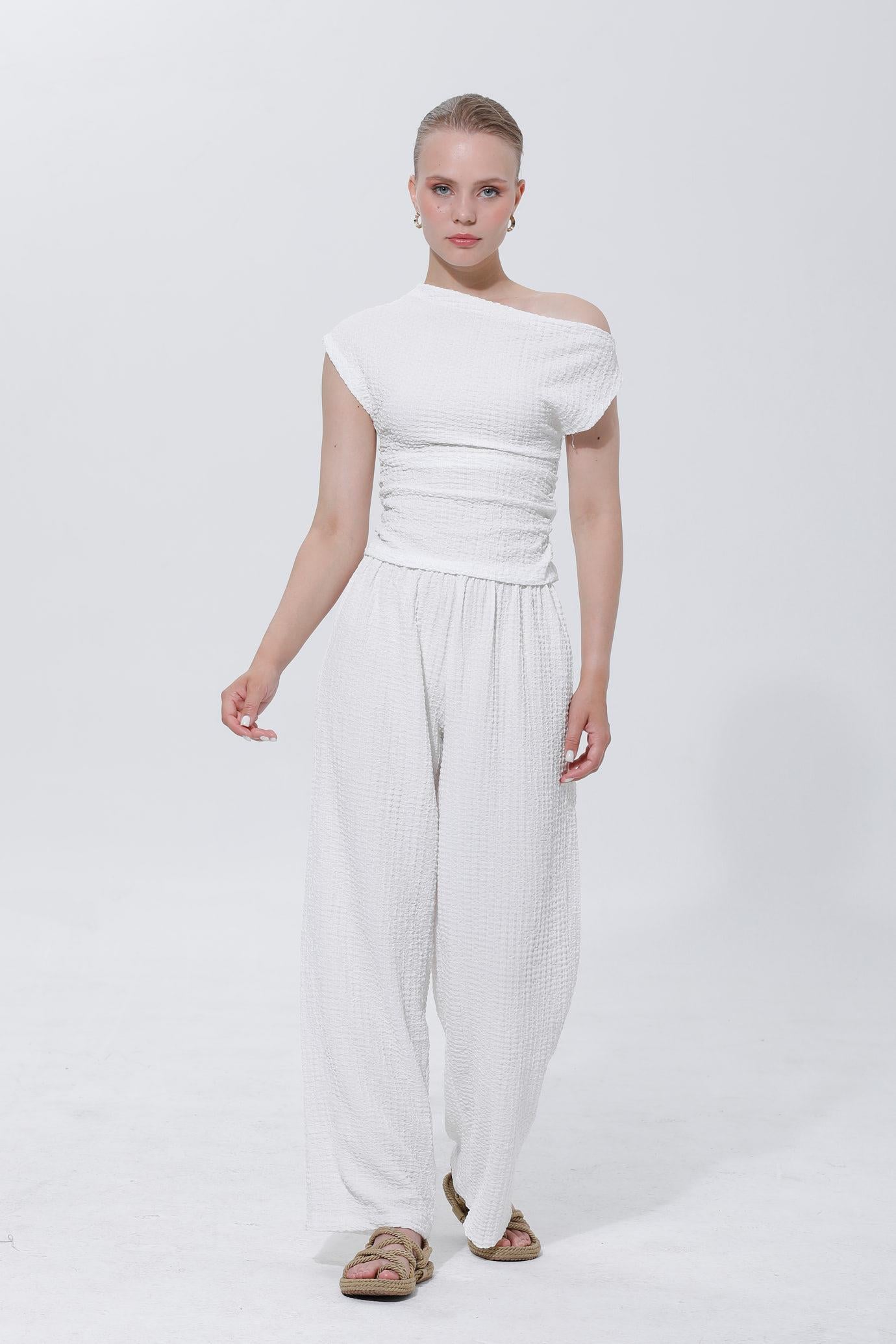 SONA ASİMETRİK BLUZ PANTOLON TAKIM-SİYAH