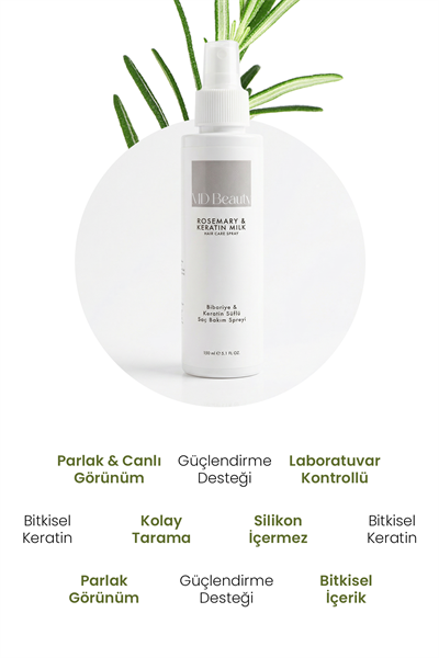 MD Beauty Biberiyeli Keratin Sütlü Saç Bakım Spreyi 100 ml Durulanmayan Onarıcı ve Güçlendirici