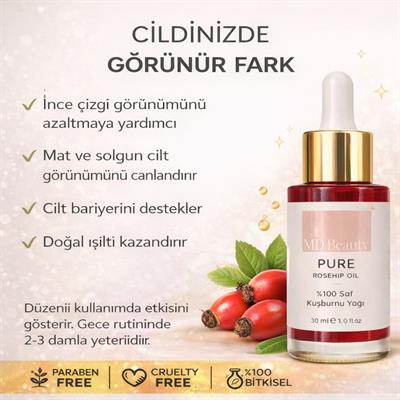MD Beauty %100 Saf Soğuk Sıkım Kuşburnu Yağı 30 ml
