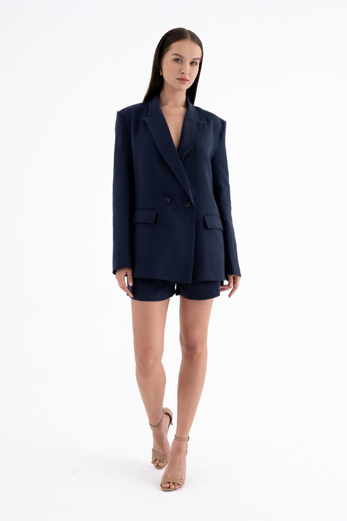 Keten Kruvaze Blazer Ceket