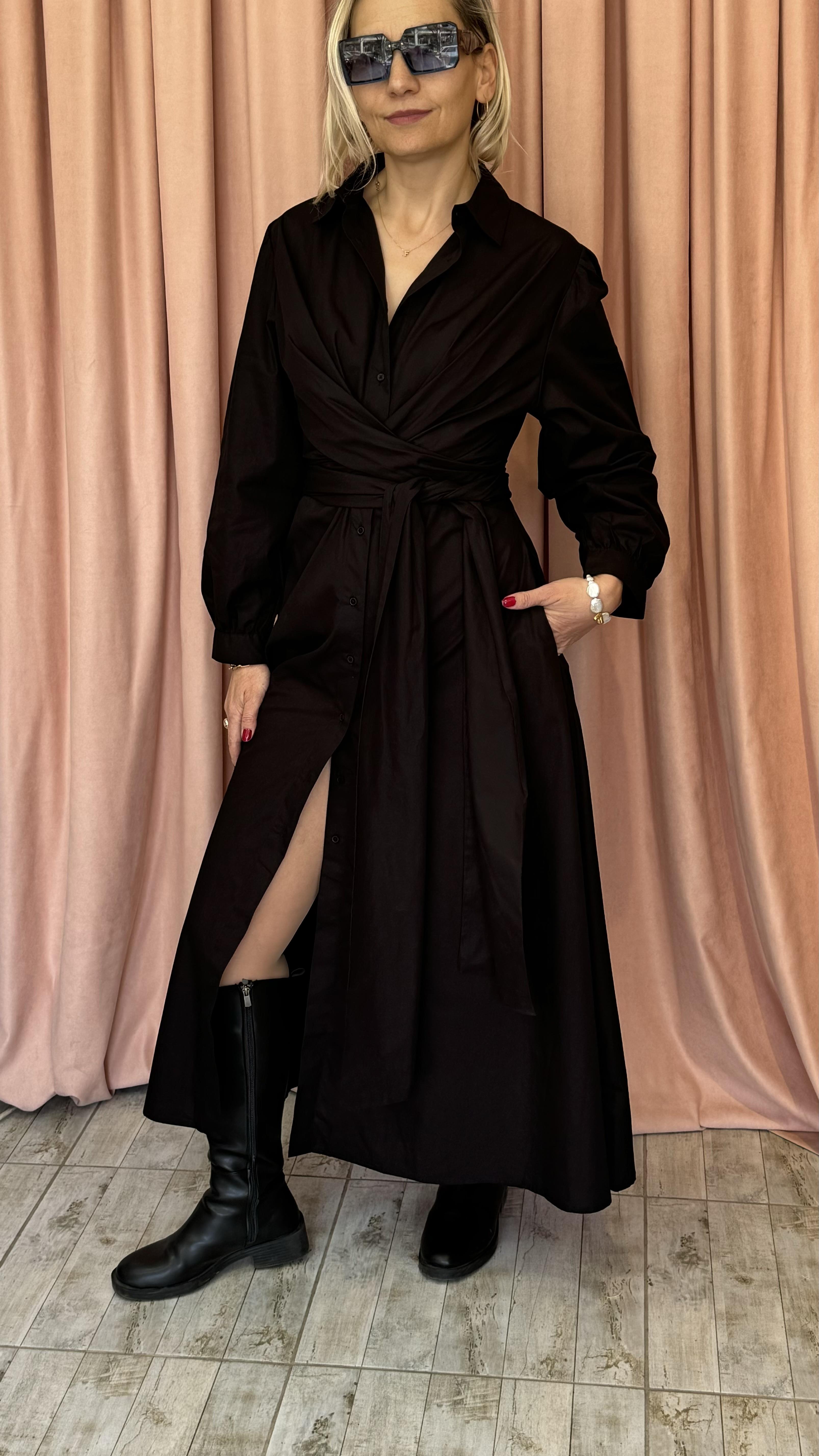 BELİ BAĞLAMALI CEPLİ ELBİSE