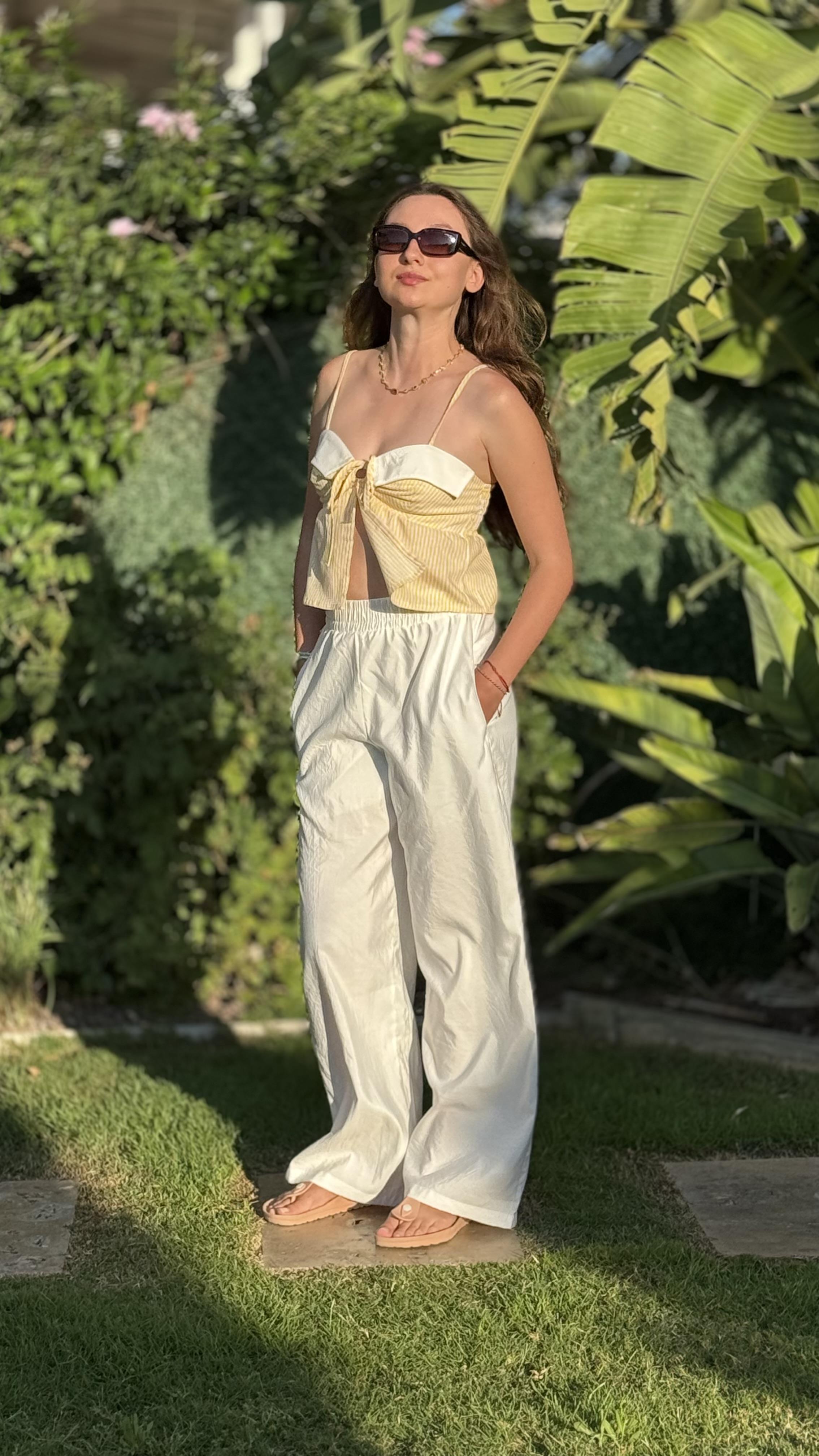 Çizgili askılı bluz