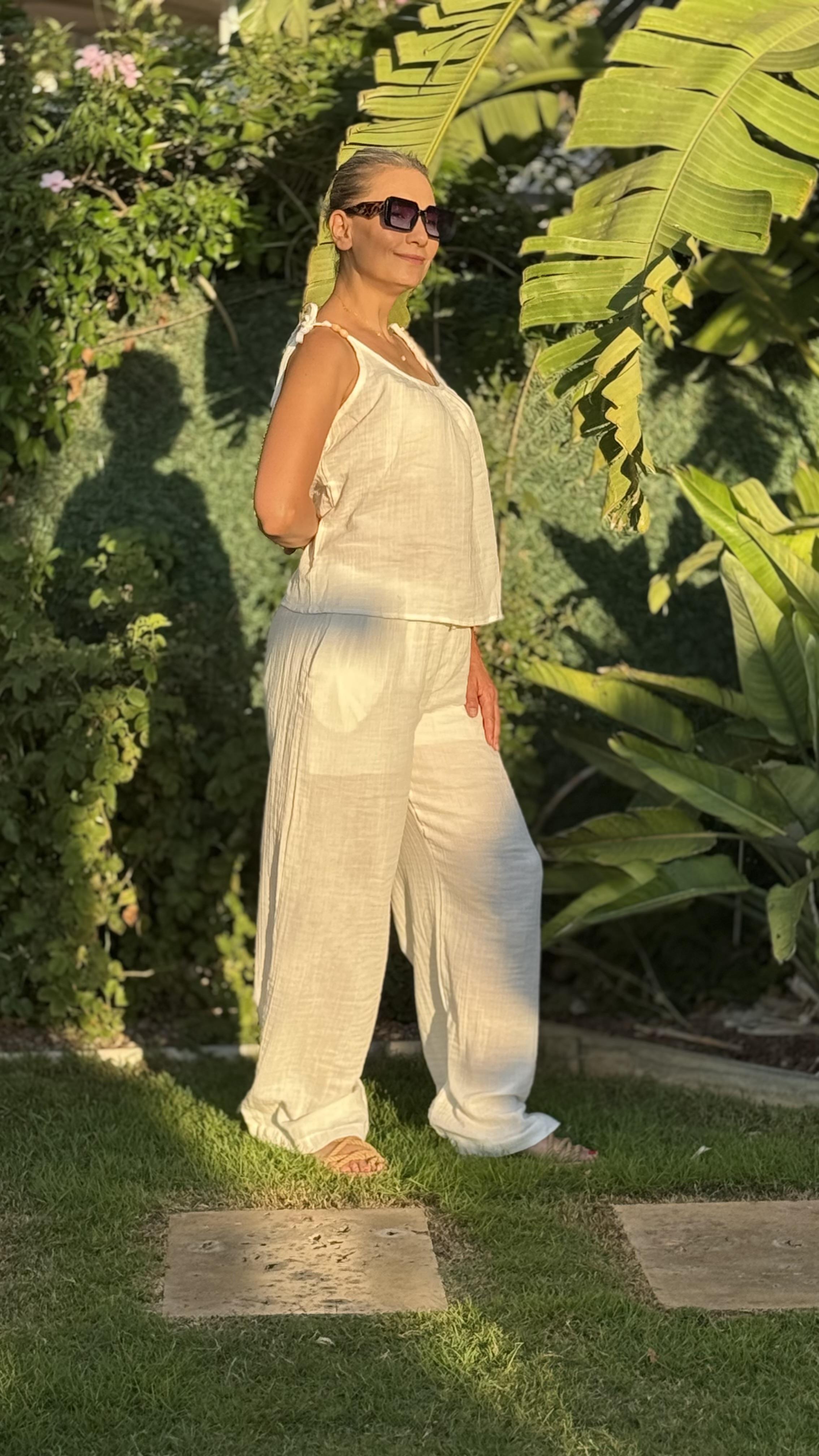  Müslin askılı pantolon takım