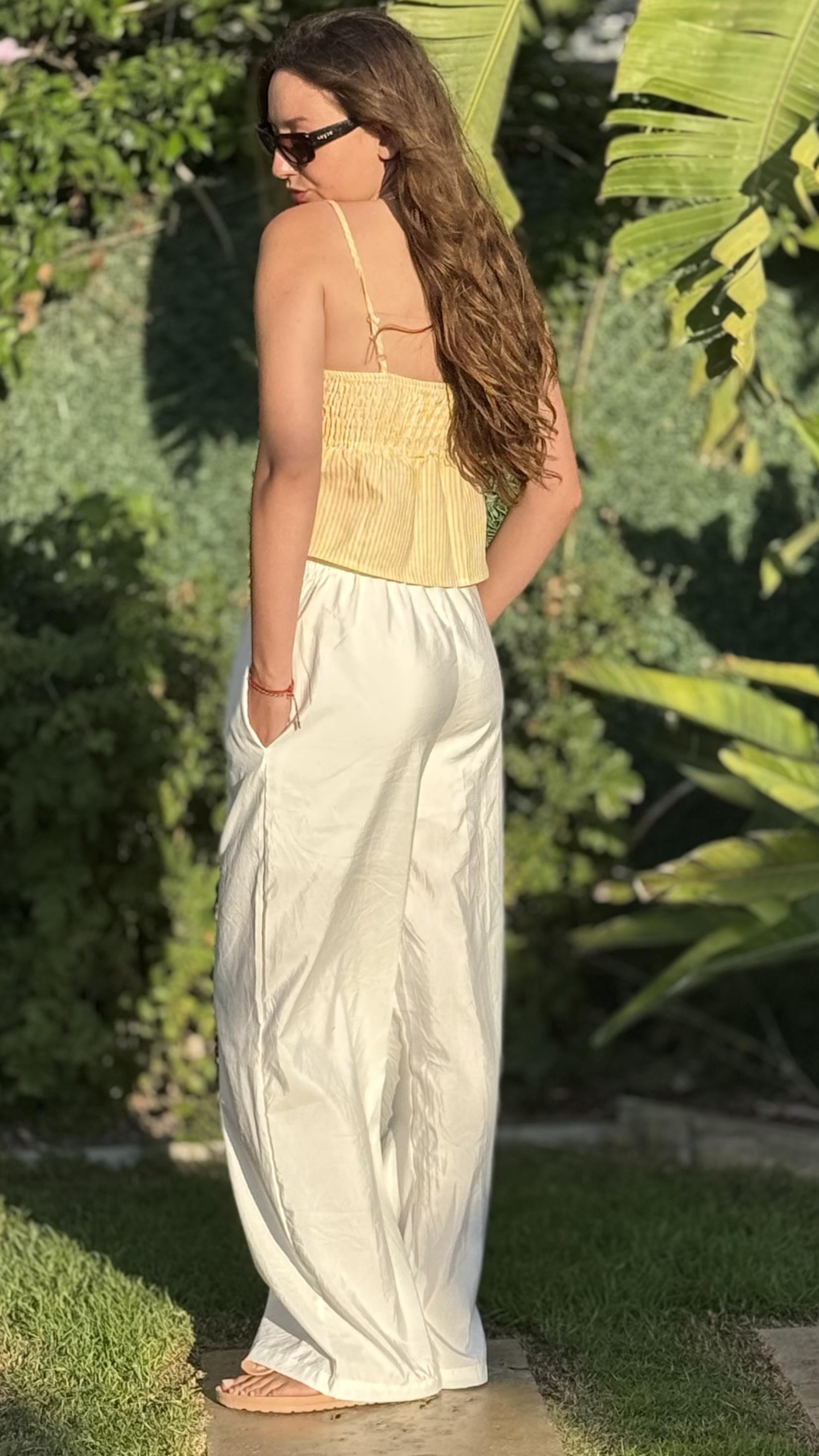 Çizgili askılı bluz