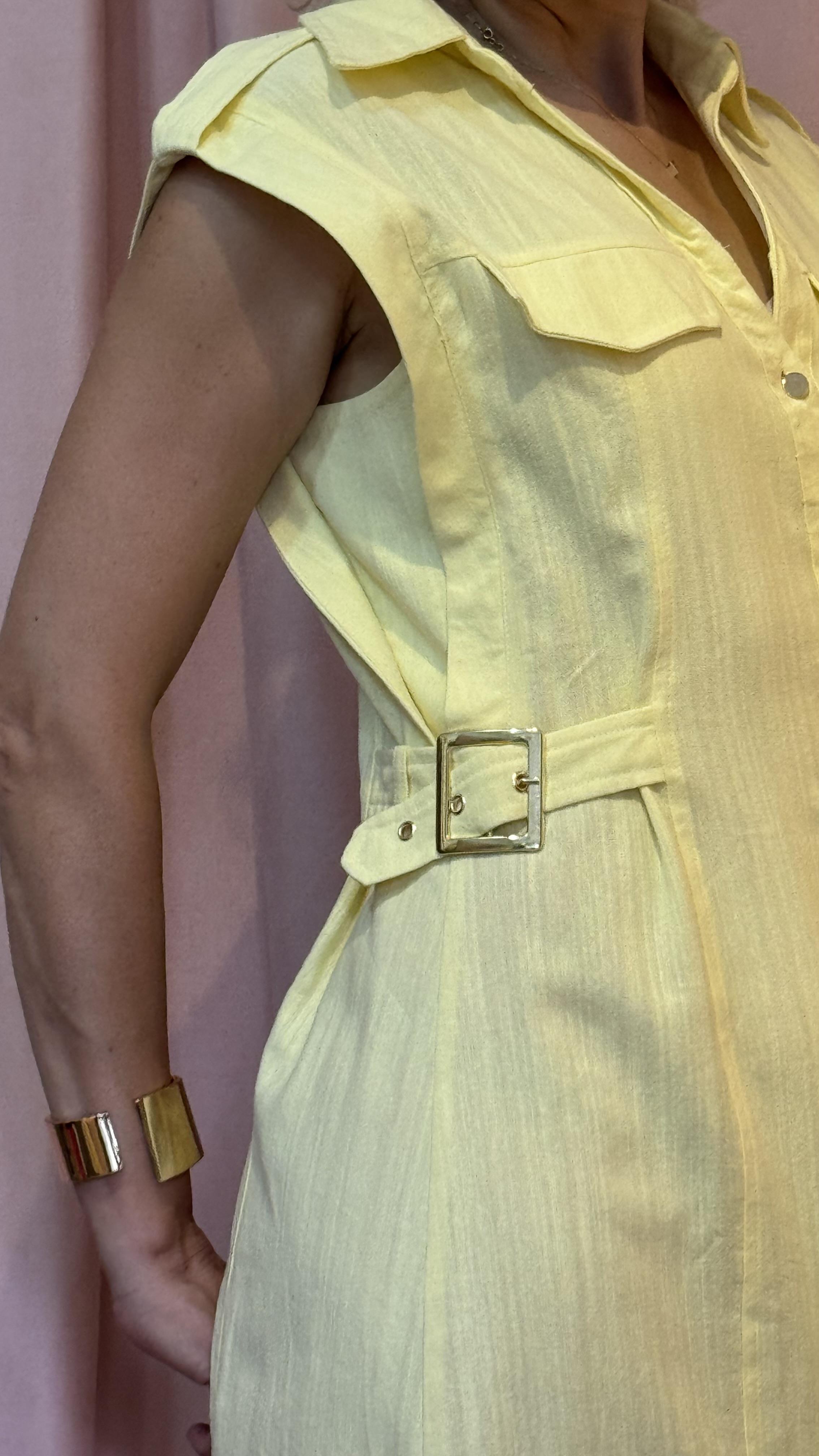 Önden düğmeli keten elbise