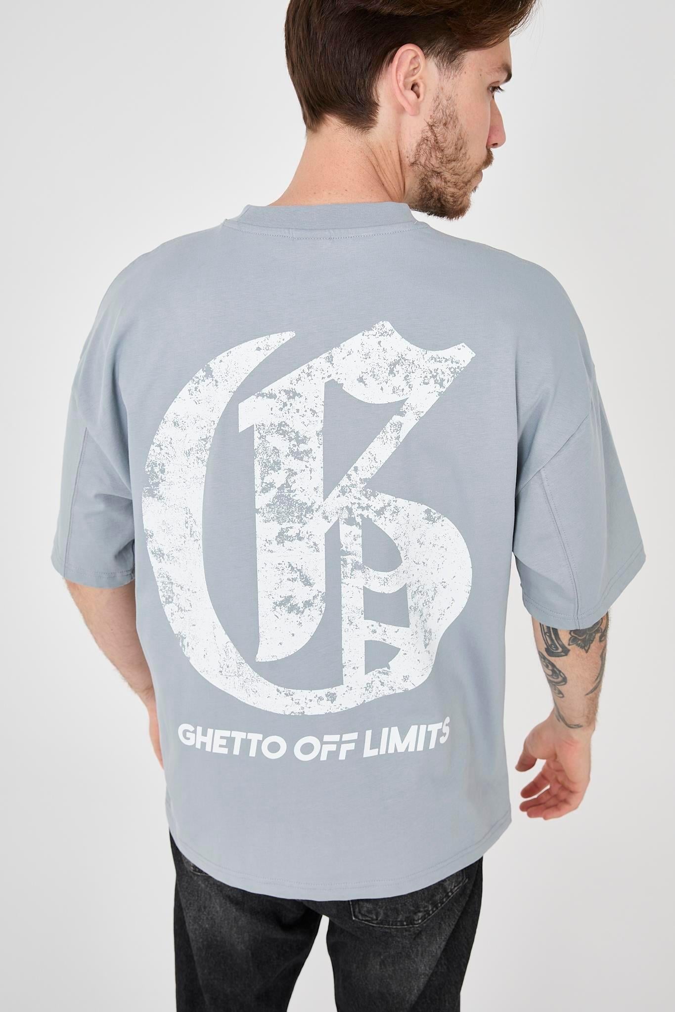 Ghetto Off Limits Back Big G Printed Grey Oversize T-shirt