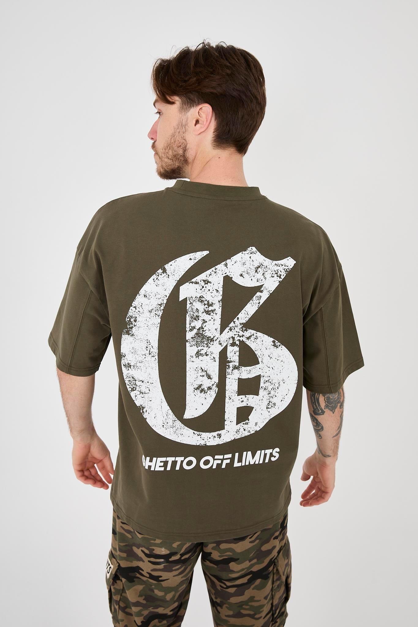Ghetto Off Limits Back Big G Printed Dark Green Oversize T-shirt