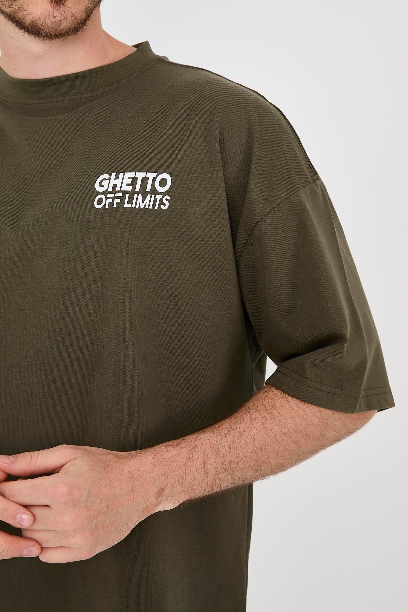 Ghetto Off Limits Back Big G Printed Dark Green Oversize T-shirt