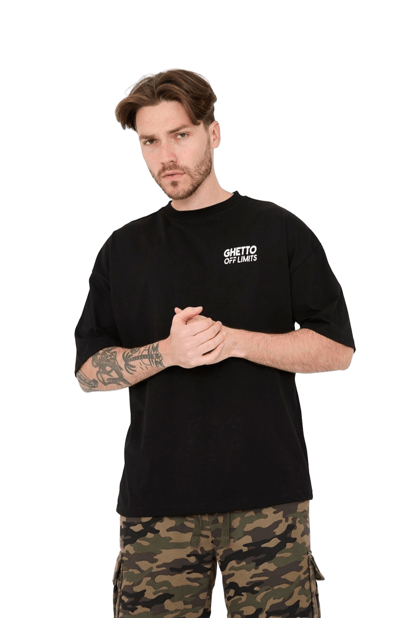Ghetto Off Limits Back Big G Printed Black Oversize T-shirt