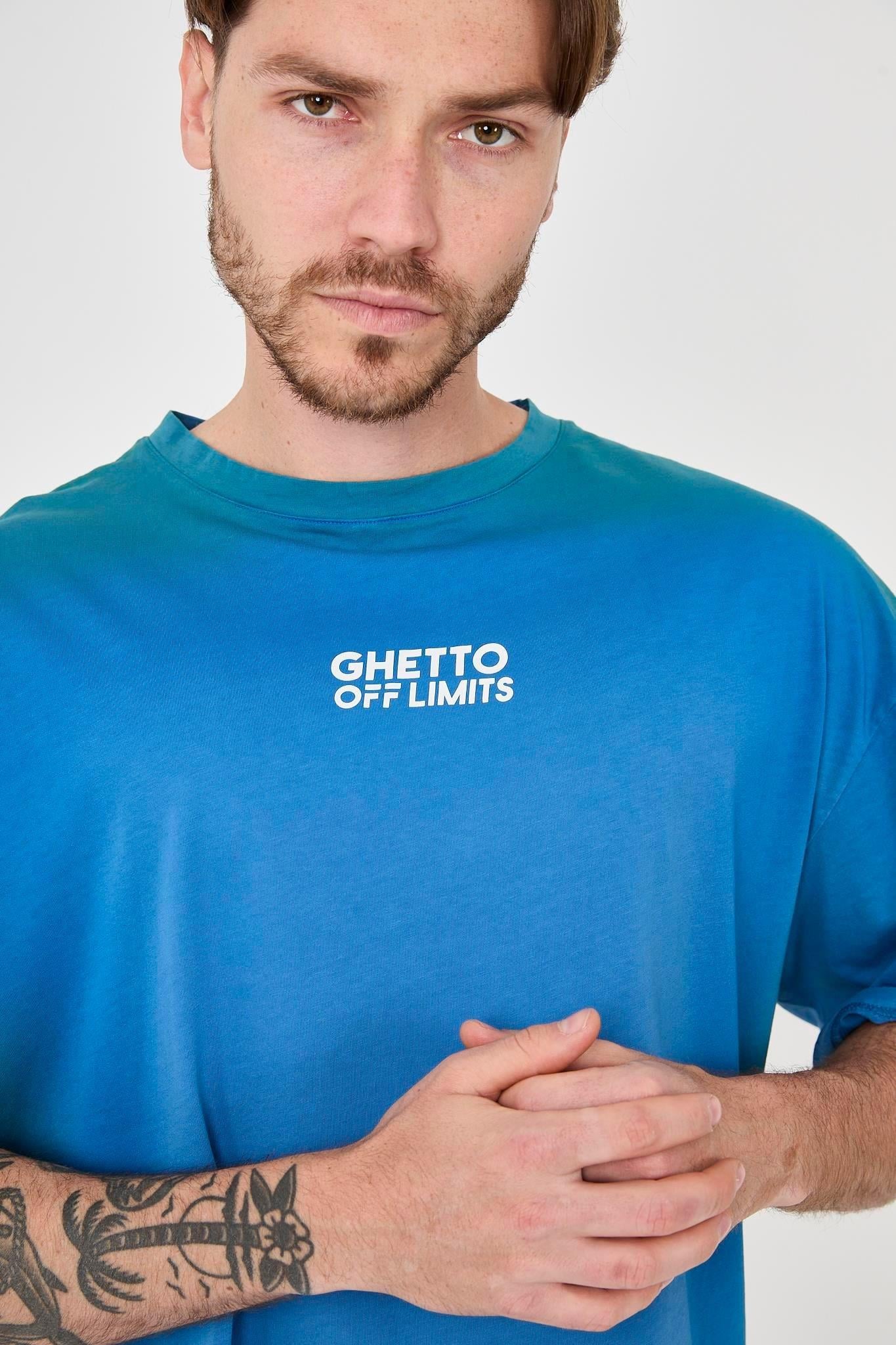 Ghetto Off Limits Effective Oil Wash Blue Oversize T-shirt