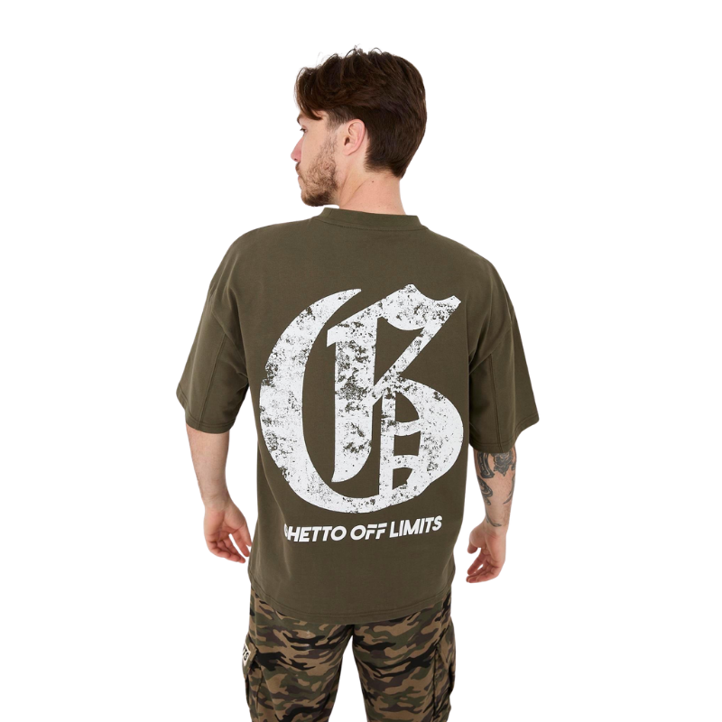 Ghetto Off Limits Back Big G Printed Dark Green Oversize T-shirt