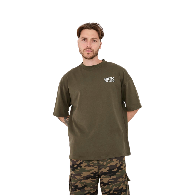 Ghetto Off Limits Back Big G Printed Dark Green Oversize T-shirt