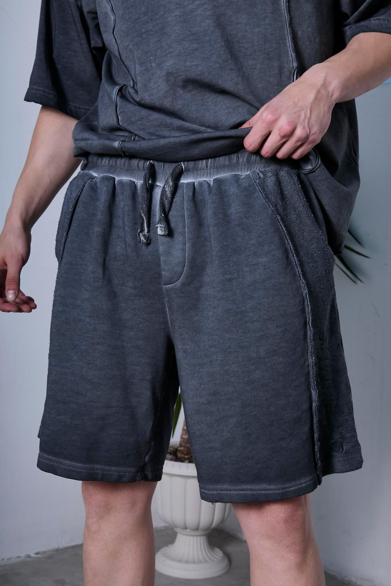 Ghetto Off Limits  Oil Washed Reversible Anthracite Shorts