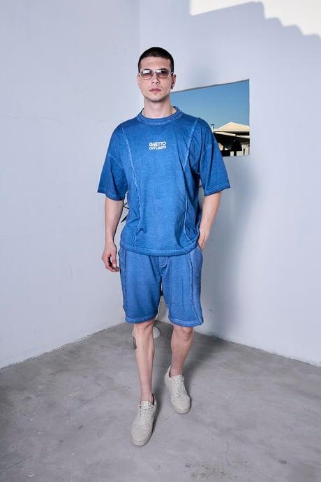 Ghetto Off Limits Oil Washed Reversible Blue Shorts