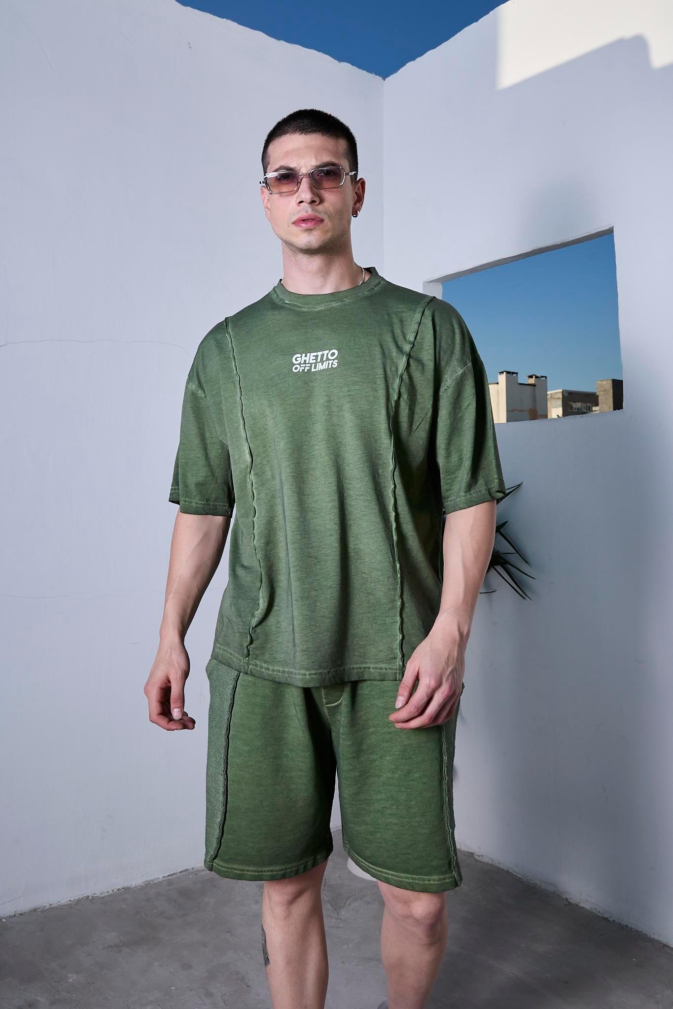 Ghetto Off Limits Oil Washed Reversible Green Shorts