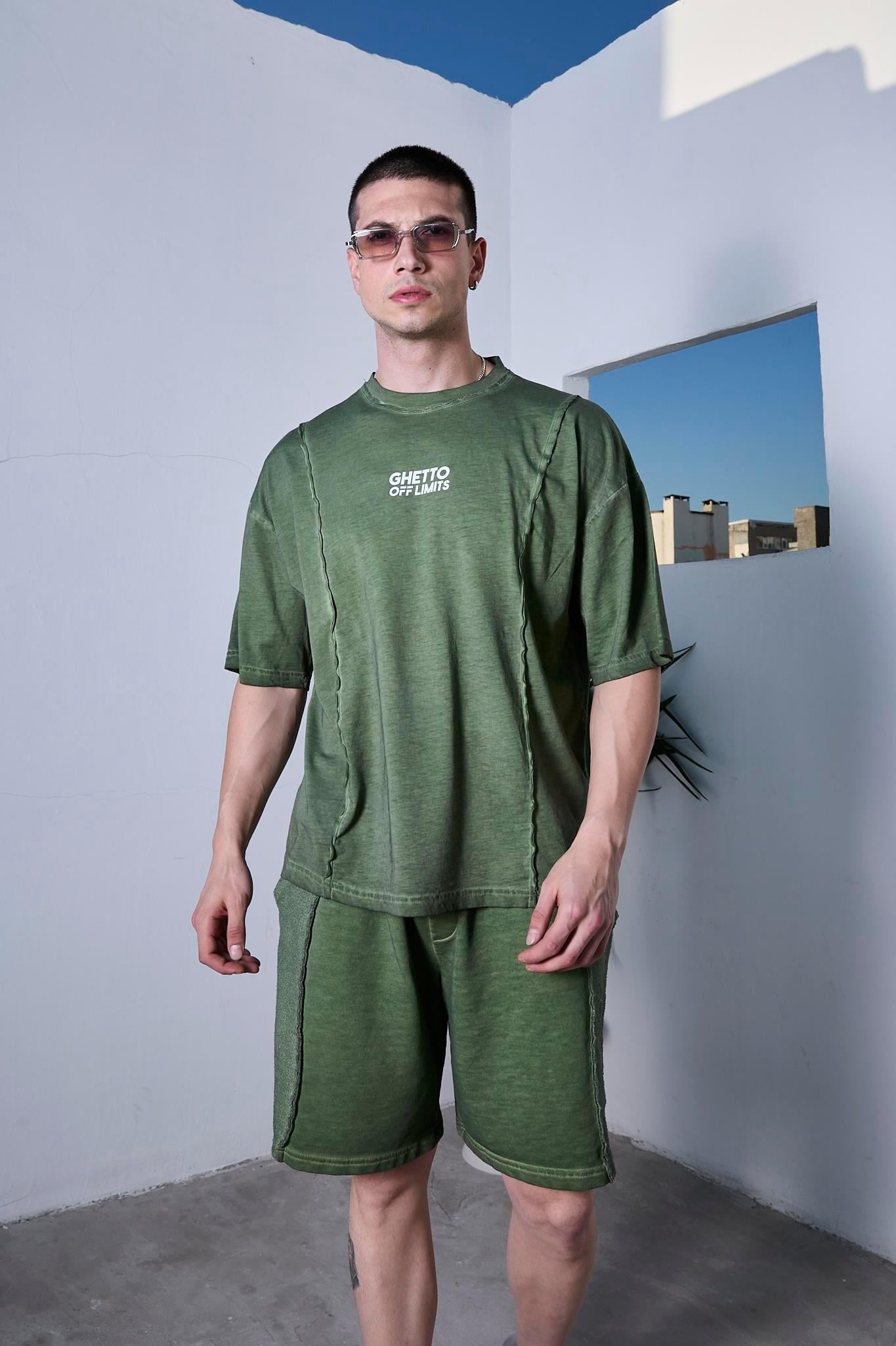 Ghetto Off Limits Oil Washed Reversible Green T-shirt