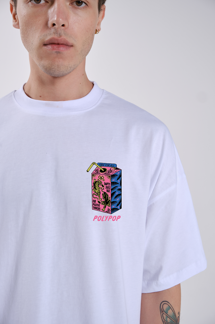 Polypop Juice Box Boxy Fit White T-Shirt