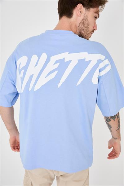 Ghetto Off Limits Back Printed Baby Blue Oversize T-shirt