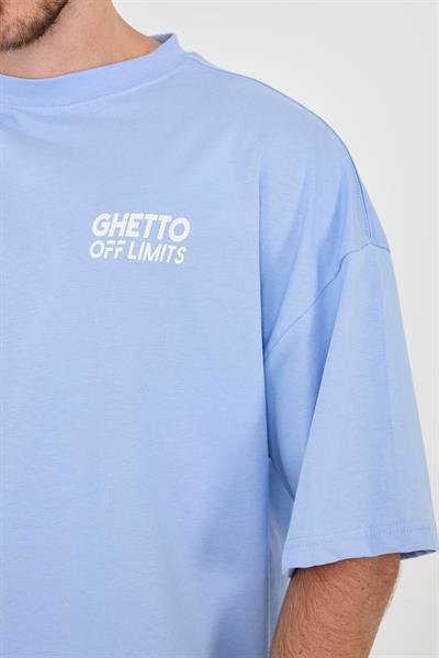 Ghetto Off Limits Back Printed Baby Blue Oversize T-shirt