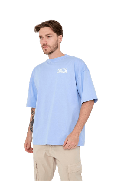 Ghetto Off Limits Back Printed Baby Blue Oversize T-shirt