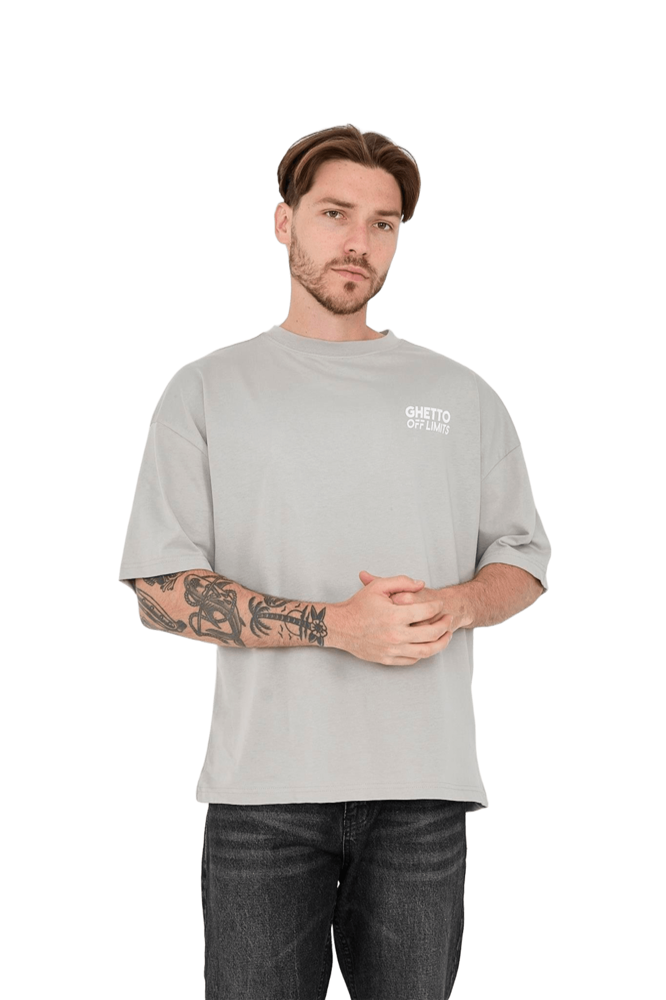 Back Ghetto Printed Gri Oversize T-shirt