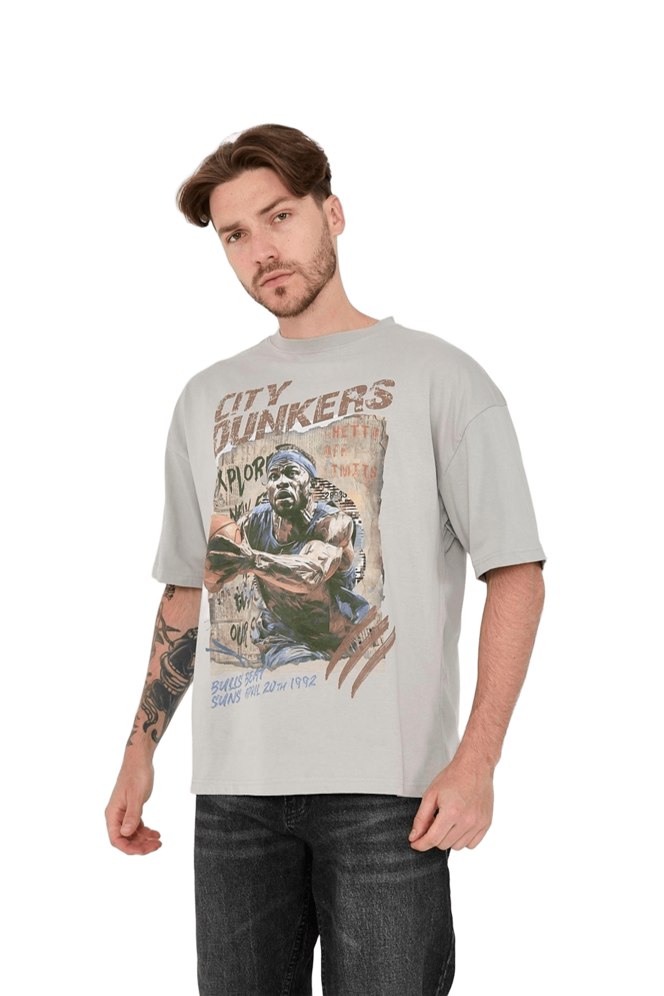 City Dunkers Gri Oversize T-shirt