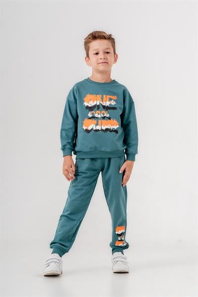 One Dude Cool Baskılı Bacak Baskı Detaylı Erkek Çocuk Alt Üst Eşofman Takımı