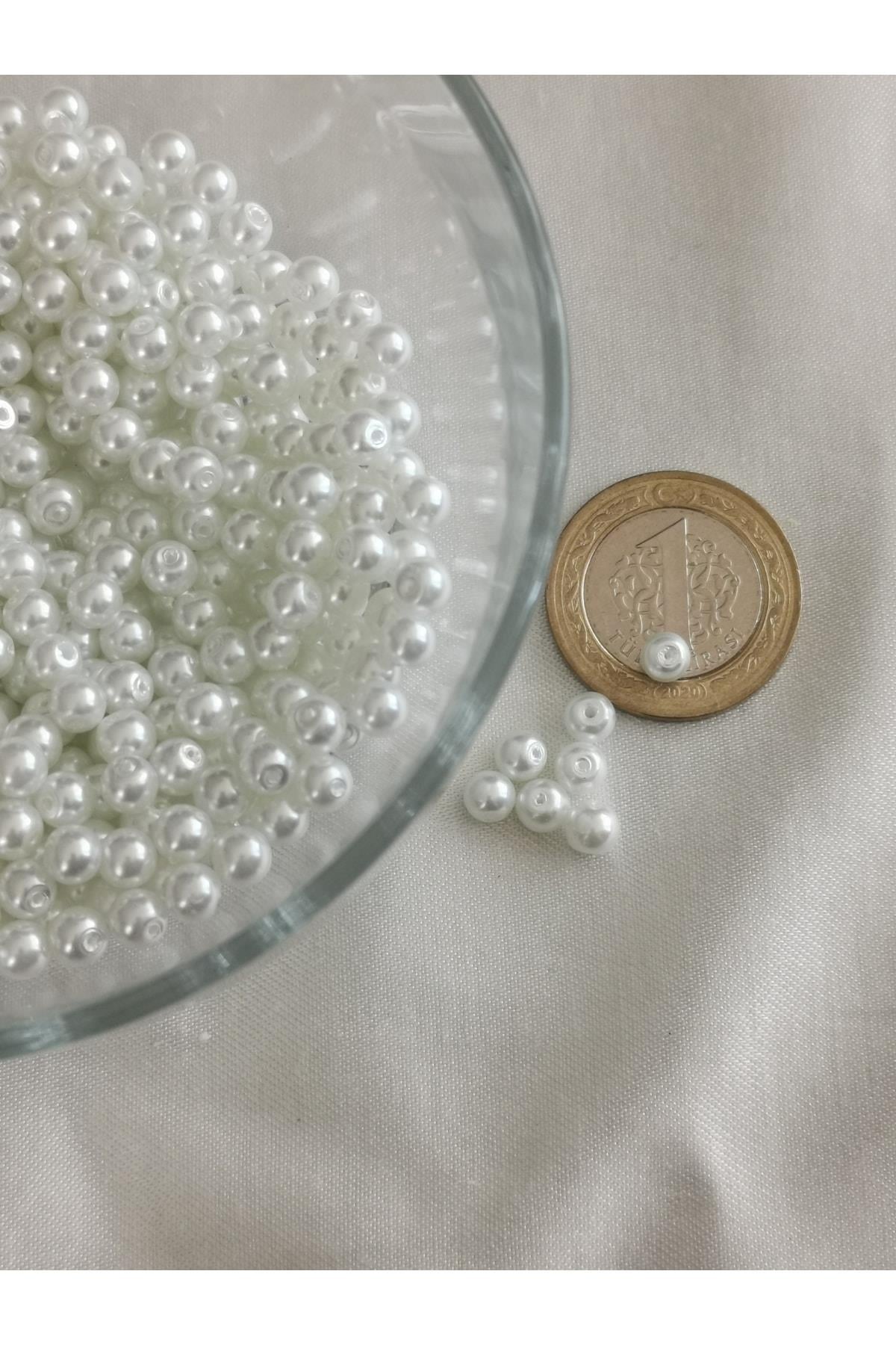 50 Gr 5mm Beyaz Cam Inci Boncuk ,takı Yapım Boncuğu