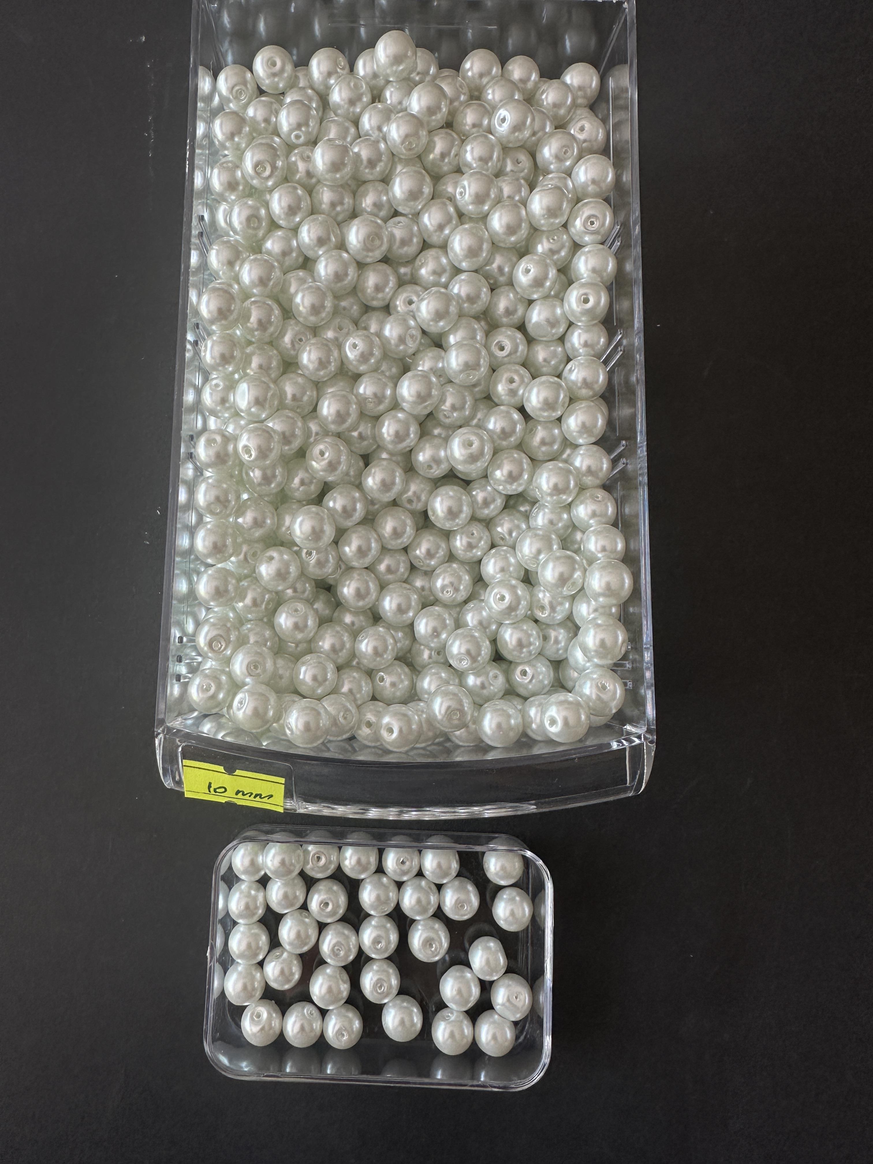 Beyaz renk Cam inci boncuk 10 mm (100 gram)