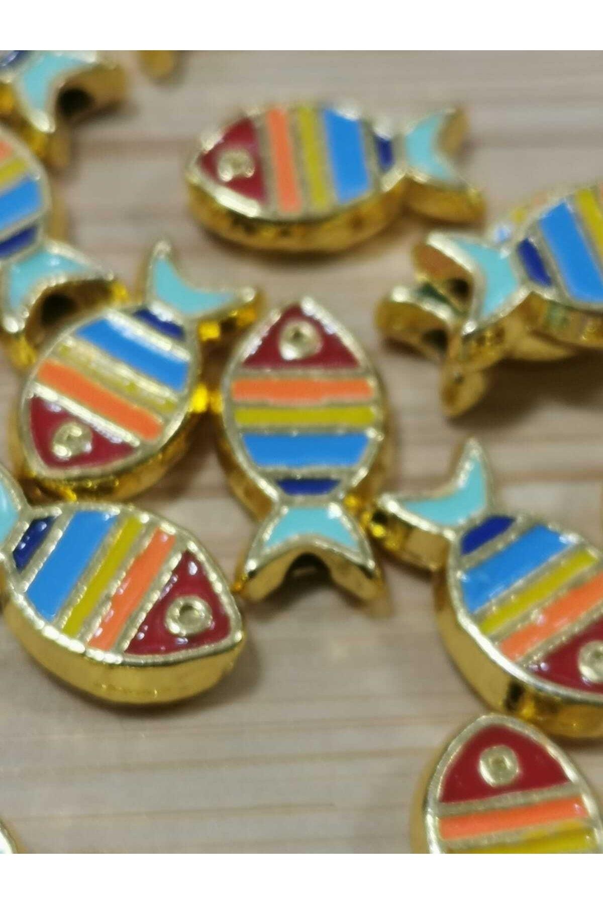 Altın Kaplama Ebruli Desen Mineli Balık Takı Malzemesi 3 Adet