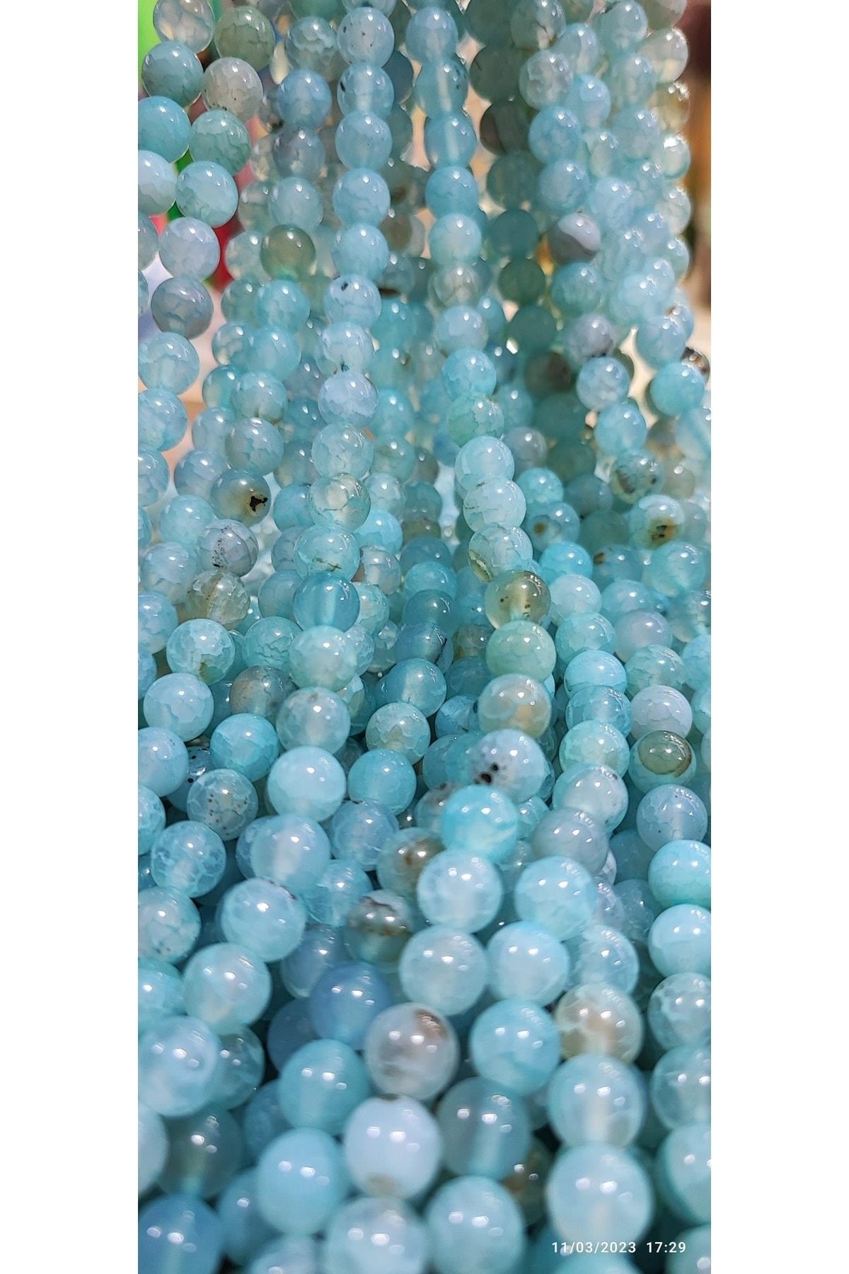 Damarlı Aquamarin Doğaltaş Dizisi 8 Mm Doğal Taş Takı Yapım