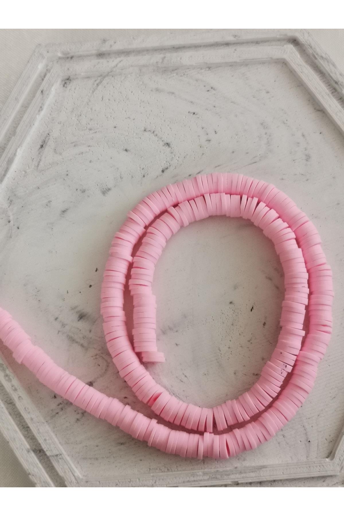 Fimo Boncuk Dizisi,40cm Hamur Boncuk Fimo Dizi 6mm Pembe Renk Polimer Kil