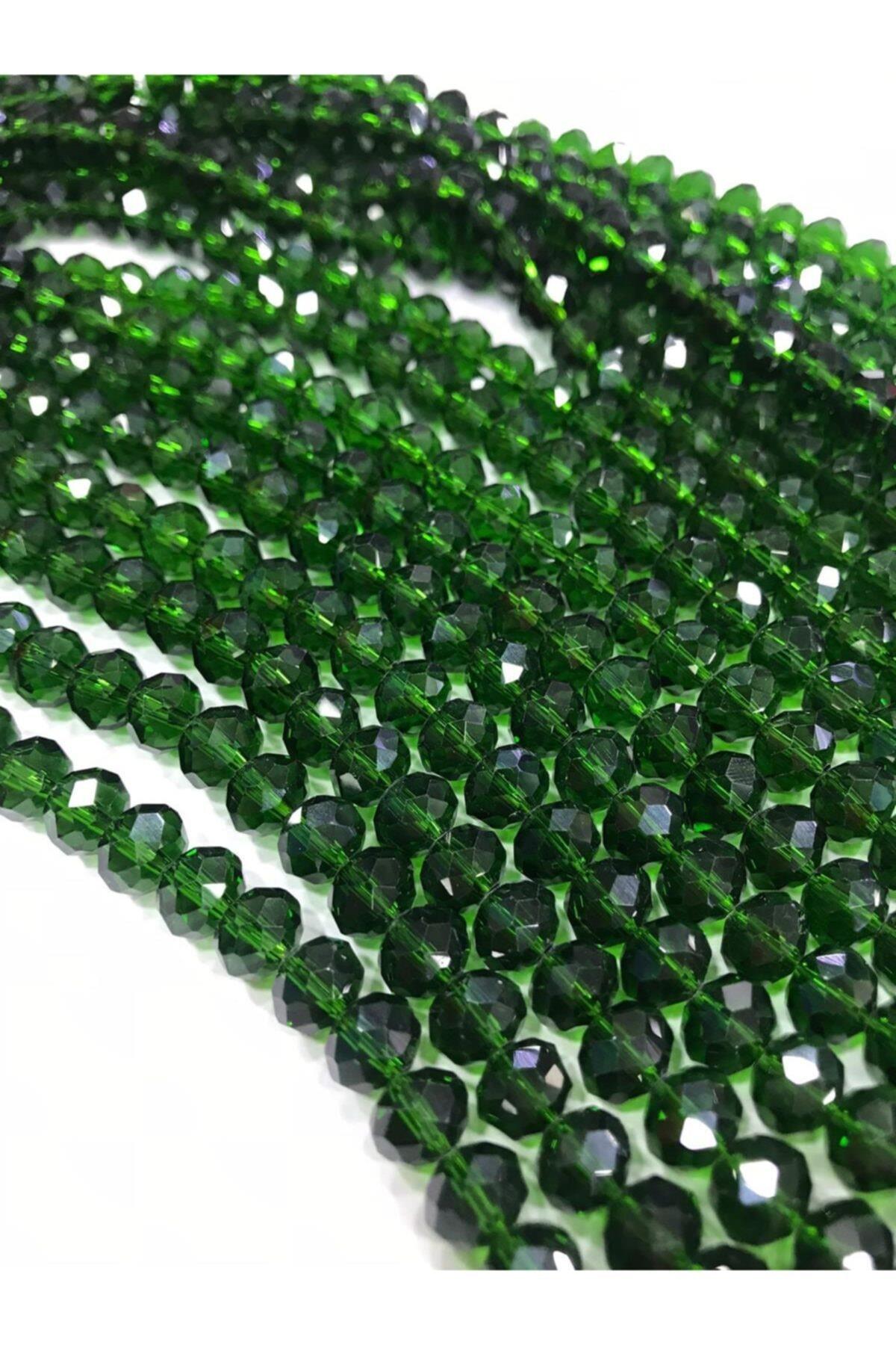 Kristal Boncuk , Yeşil Renk Kristal Boncuk Dizisi, 8 Mm Yuvarlak 40cm Dizi